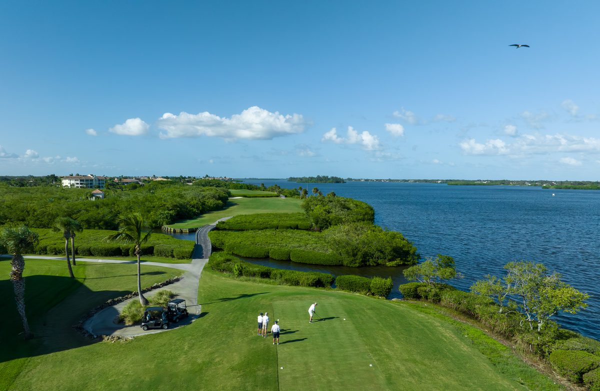 Grand Harbor Vero Beach championship waterfront golf course aerial Indian River Lagoon — open land water conservation character barrier island Florida luxury real estate